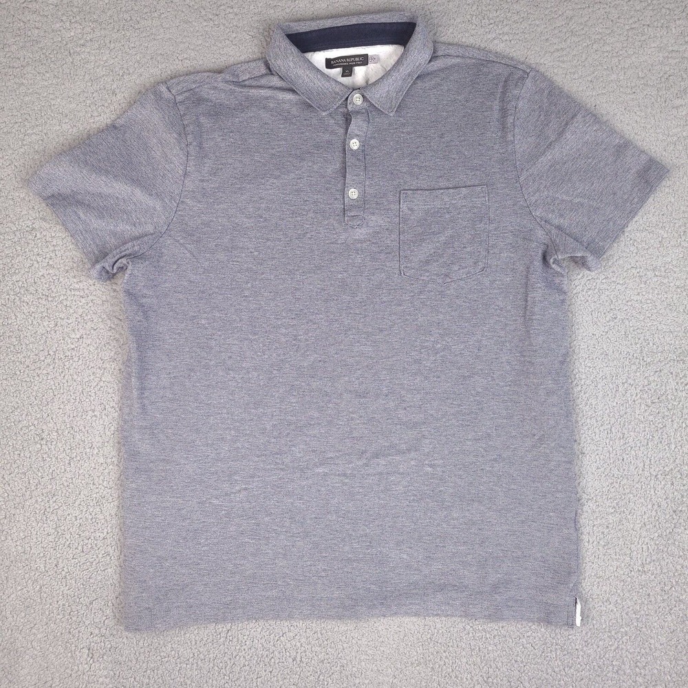 Banana‎ Republic Polo Shirt Mens XL Blue White Performance Pique Short Sleeve
